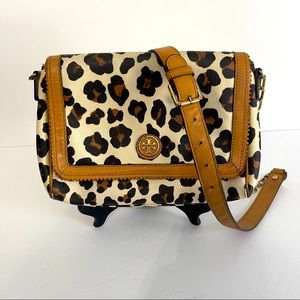 Tory Burch Kerrington Leopard-Print & gold metal accent Crossbody Handbag Clutch